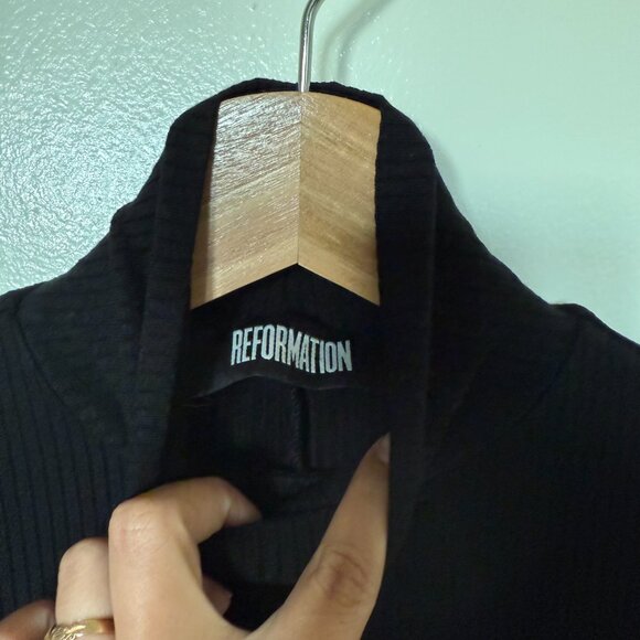 Reformation Maya Black Turtleneck Ribbed Mini Bodycon Dress XS - Picture 5 of 7